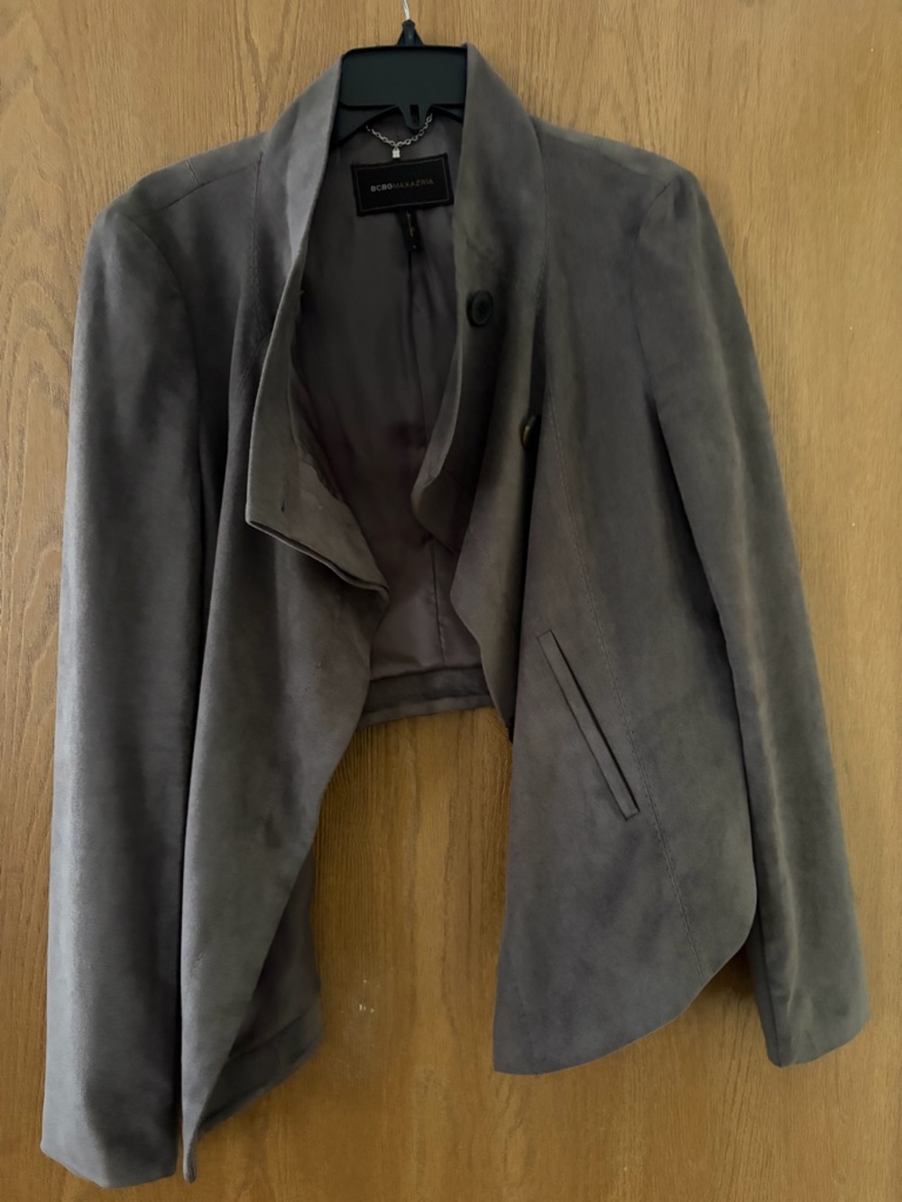 BCBGMaxAzria Gray Suede Draped Cropped Blazer
